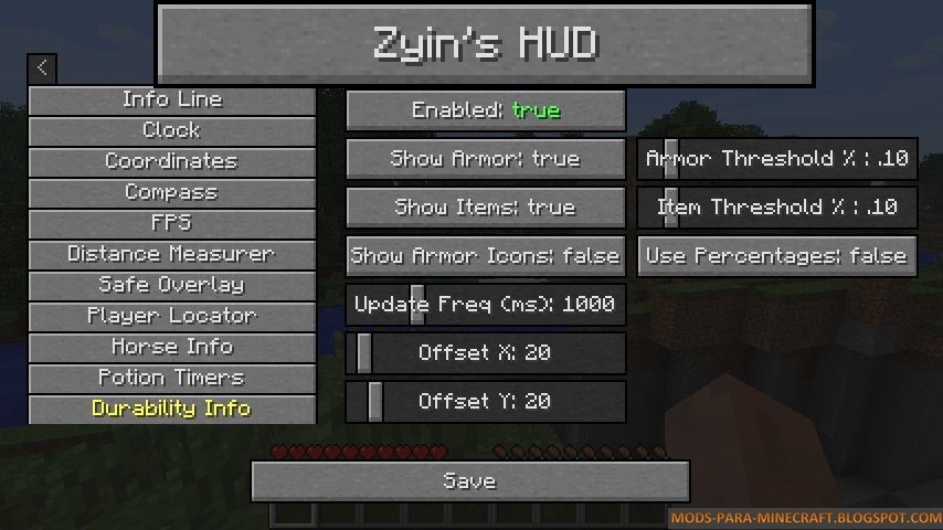 Zyin s HUD Mod para Minecraft 1.7.2 / 01.07.10 / 1.8